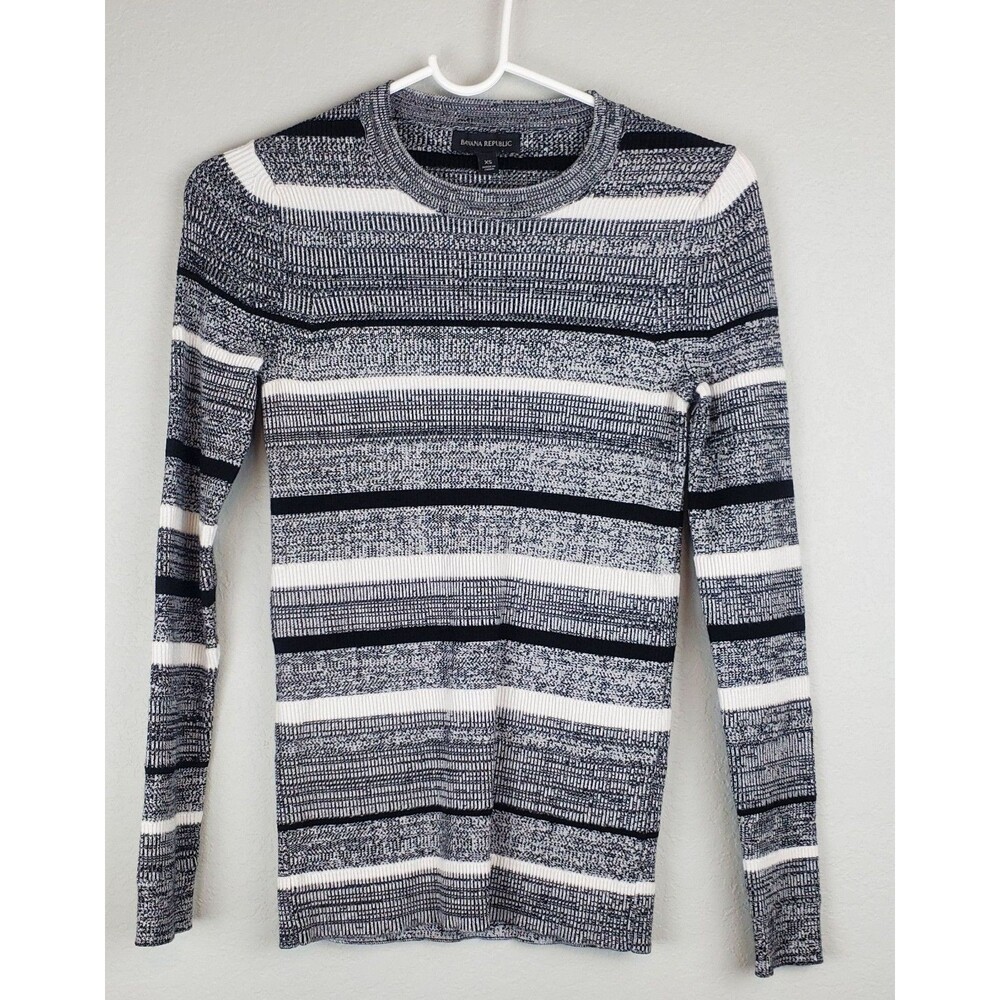 Banana Republic Women's XS Viscose Blend Sweater White Black Gray Stripes